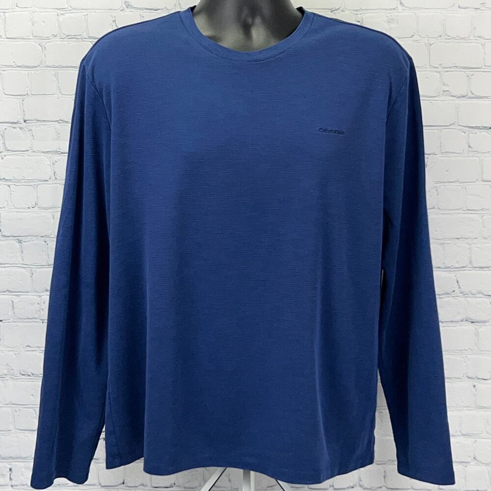 Calvin Klein T Shirt XL X-Large Blue Striped Spell Out Logo Long Sleeve Tee